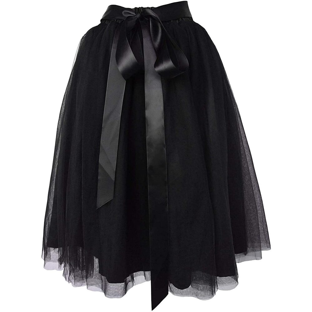 4619 Tulle Skirt Knee Length A Line Tutu Plus Size 20-26W Black